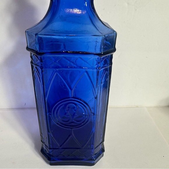 Cobalt Blue glass decorative bottle with cork. Approx. 11 3/4" Ornate Bottle - Picture 2 of 11